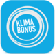 Das Logo der Klimabonus App: Blauer Hintergrund mit weißen Kreisen und der Aufschrift "Klimabonus"
