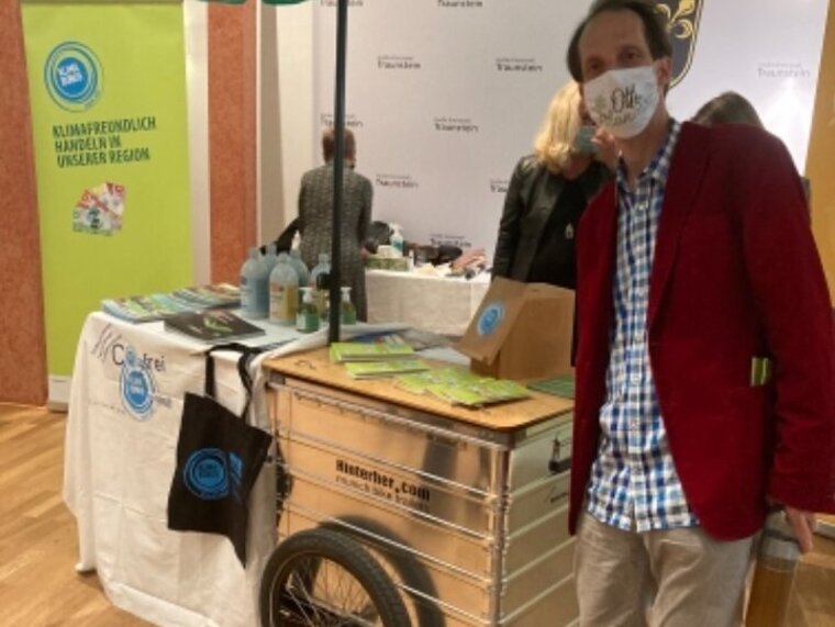 Joris Klimabonus Infostand Fahrradanhänger